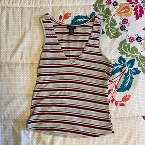 Rue 21 White/Gray/Burgundy Stripe Tank Top Size XS